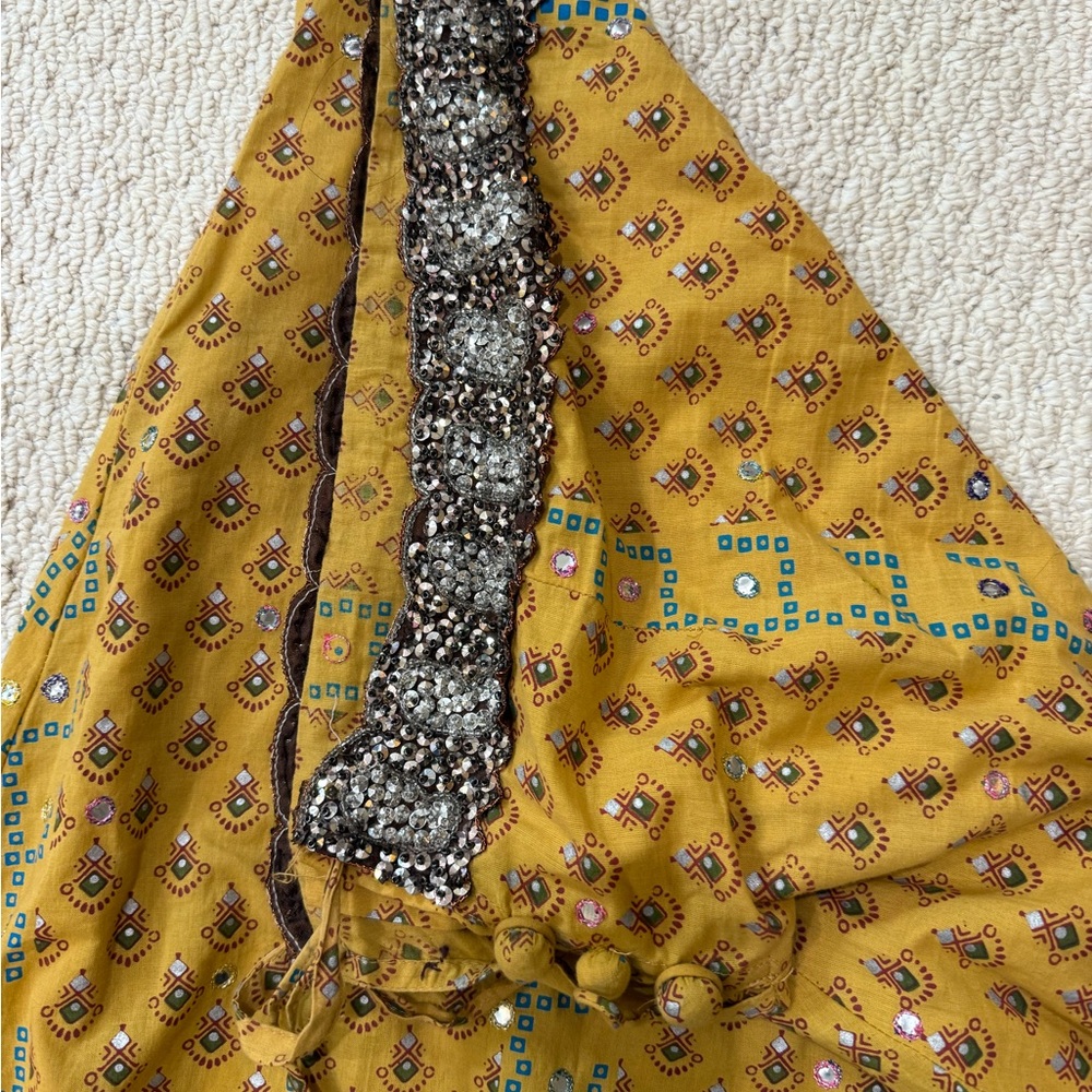 Yellow Patterned Long Bohemian Skirt Sequins - Picture 4 of 5